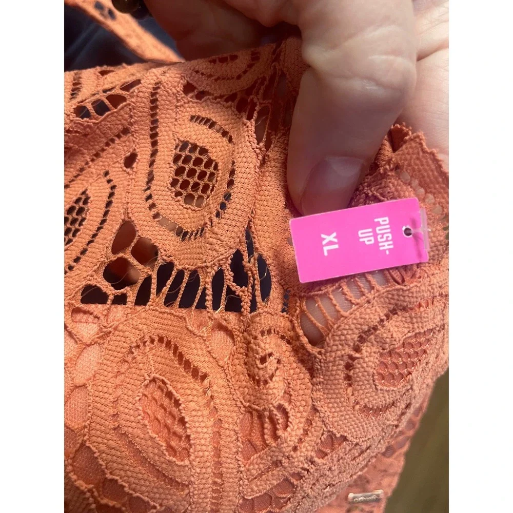 Victoria's‎ Secret PINK High Neck Push Up Lace Bralette Coral Orange XL NWT